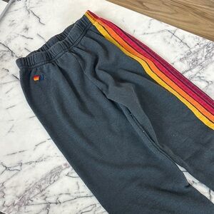 Aviator Nation Kids' navy Joggers with Red,orange, & Yellow Stripes